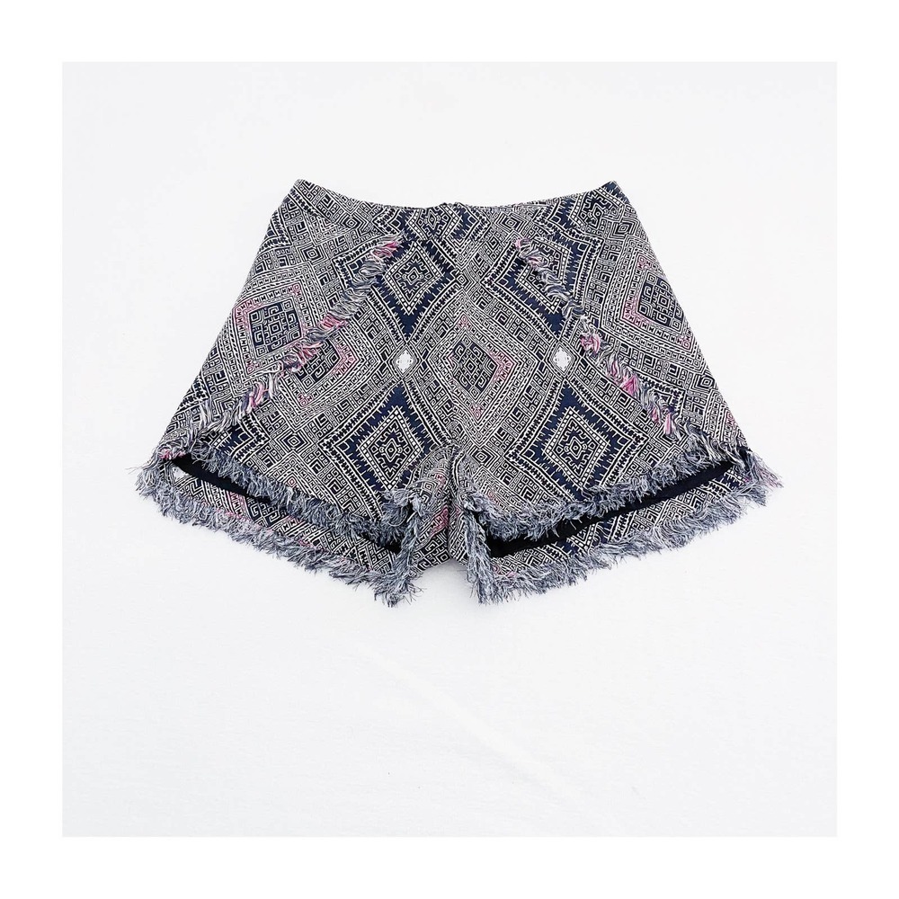 Rory Beca Blue Printed Shorts Fringe Detailing SZM